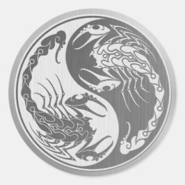 Pegatina Redonda Yin Yang Scorpions con efecto de acero inoxidable