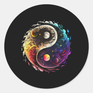Pegatina Redonda Yin Yang, Sol, Luna, Universo, Tai Chi, Qigong, Yo