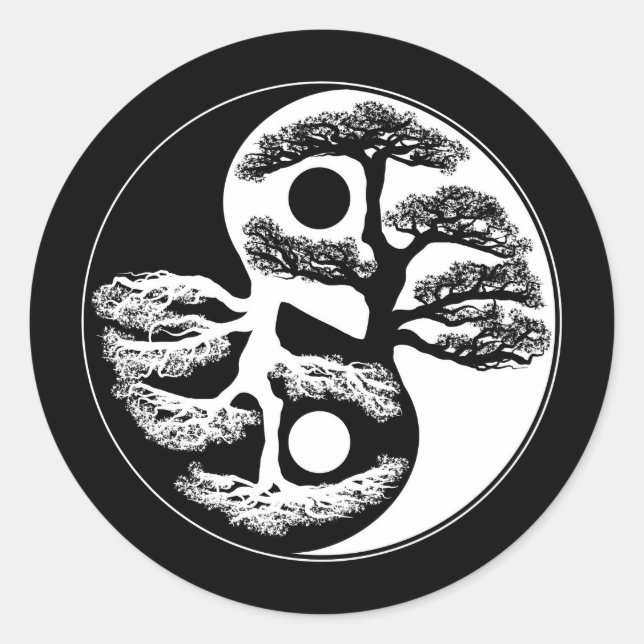 Pegatina Redonda Yin Yang Tree (Anverso)