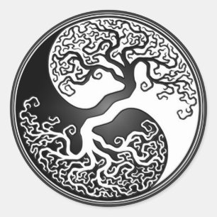 Pegatina Redonda Yin Yang Tree