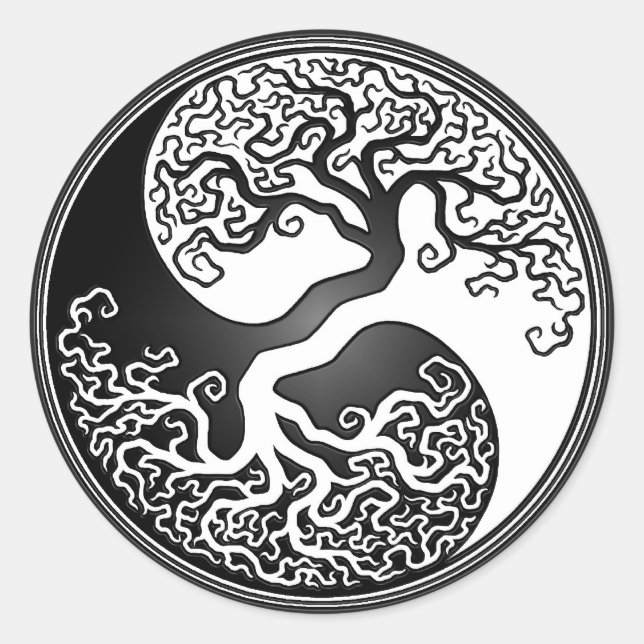 Pegatina Redonda Yin Yang Tree (Anverso)