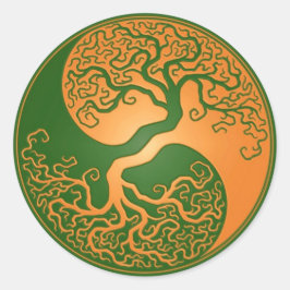 Pegatina Redonda Yin Yang Tree Golden Green