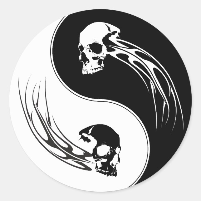 Pegatina Redonda Yin Yang Tribal Skull (Anverso)