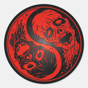 Pegatina Redonda Yin Yang Zombies Rojo y Negro