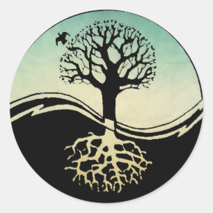 Pegatina Redonda Ying Yang Tree de la vida