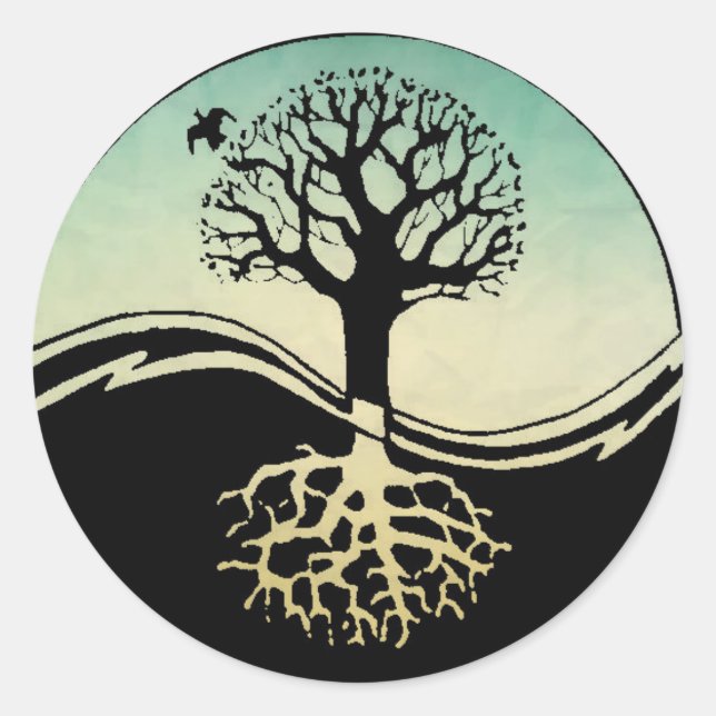 Pegatina Redonda Ying Yang Tree of Life (Anverso)