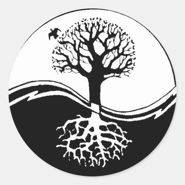 Pegatina Redonda Ying Yang Trees (Anverso)