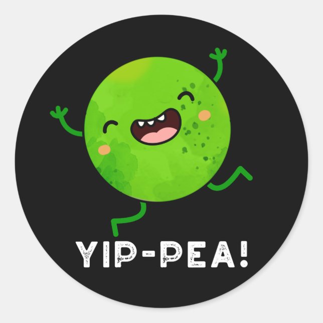 Pegatina Redonda Yip-pea Happy Pea Pun Dark BG (Anverso)