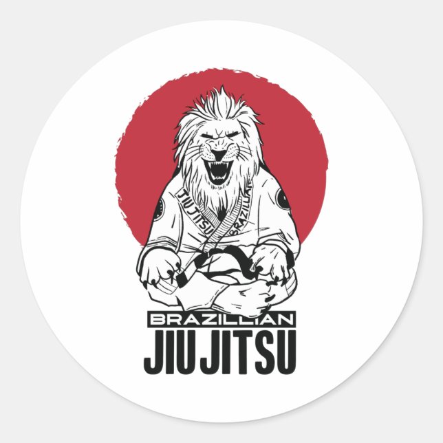 Pegatina Redonda Yiu Jitsu Lion Red Sunset (Anverso)