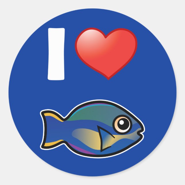 Pegatina Redonda Yo amo a la princesa Parrofish (Anverso)