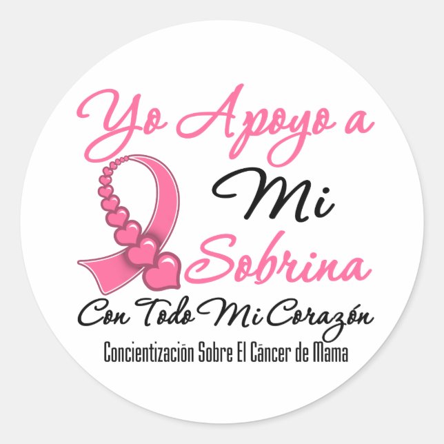 Pegatina Redonda Yo apoyo a mi Sobrina - Cáncer de Mama (Anverso)