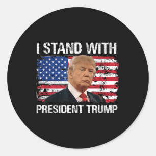 Pegatina Redonda Yo apoyo al presidente Trump Bandera estadounidens