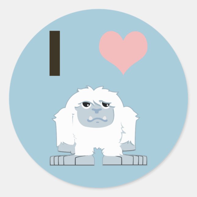 Pegatina Redonda Yo corazón a Yeti Personalizado lindo Monstruo de  (Anverso)