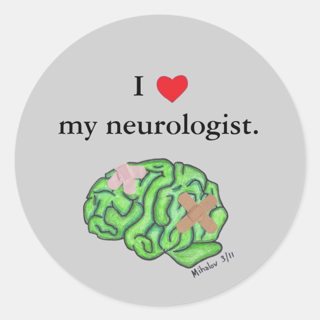 Pegatina Redonda Yo [corazón] mi neurologista (Anverso)