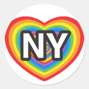 Pegatina Redonda Yo corazón Nueva York. Amo Nueva York. Arcoiris d