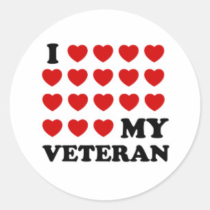 Pegatina Redonda Yo (corazones) mi Veterano