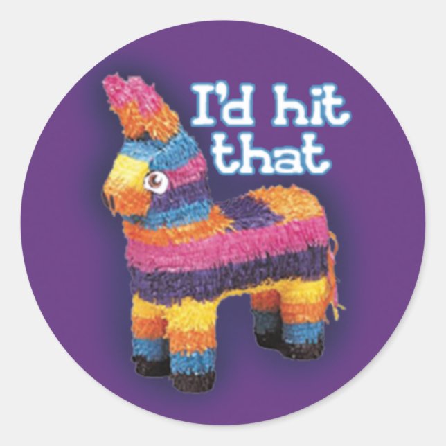 Pegatina Redonda Yo golpearía ese morado de Pinata Funny Birthday P (Anverso)