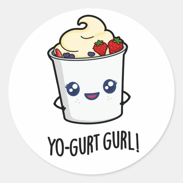 Pegatina Redonda Yo-gurt Gurl Funny Yogurt Pun (Anverso)