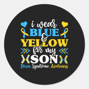 Pegatina Redonda Yo Llevo Azul Y Amarillo Por Mi Hijo Mamá