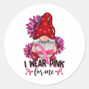 Pegatina Redonda Yo Llevo El Rosado Para Mí El Cáncer De Mama Gnome