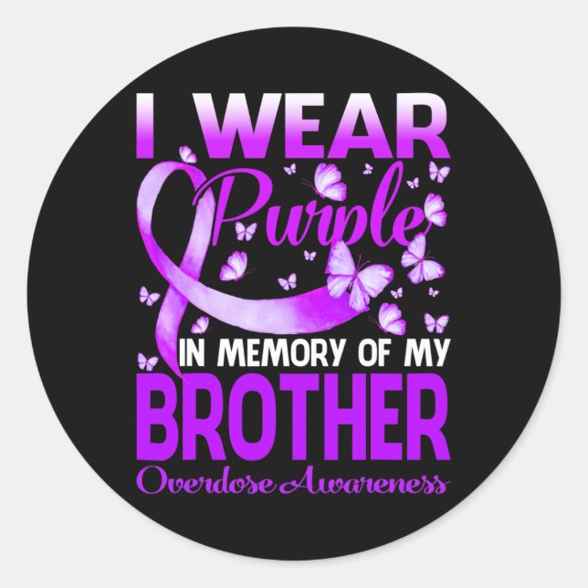 Pegatina Redonda Yo Llevo Púrpura En Memoria De Mi Hermano Sobredos (Anverso)