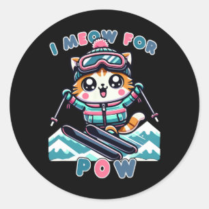 Pegatina Redonda Yo maúllo por Pow divertido Kawaii gato esquiando