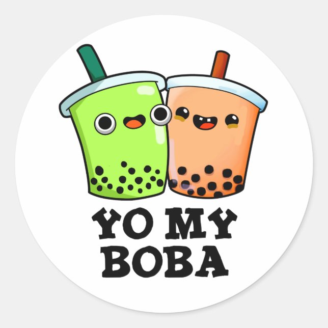 Pegatina Redonda Yo mi Boba Funny Boba Tea Pun (Anverso)