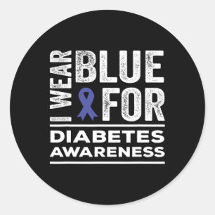 Pegatina Redonda Yo Uso Azul Para La Conciencia Sobre La Diabetes M