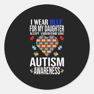 Pegatina Redonda Yo uso azul para mi hija conciencia del autismo