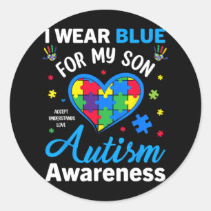 Pegatina Redonda Yo Uso Azul Para Mi Hijo Conciencia De Autismo Mam