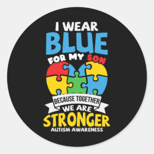 Pegatina Redonda Yo Uso Azul Para Mi Hijo Conciencia De Autismo Mam