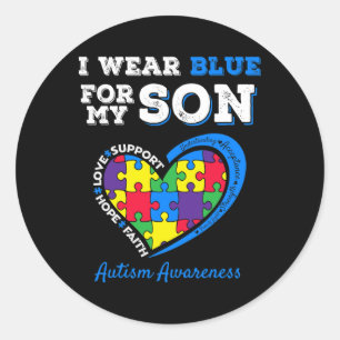 Pegatina Redonda Yo Uso Azul Para Mi Hijo Conciencia De Autismo Mam