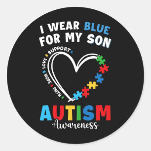 Pegatina Redonda Yo Uso Azul Para Mi Hijo Conciencia De Autismo Mam