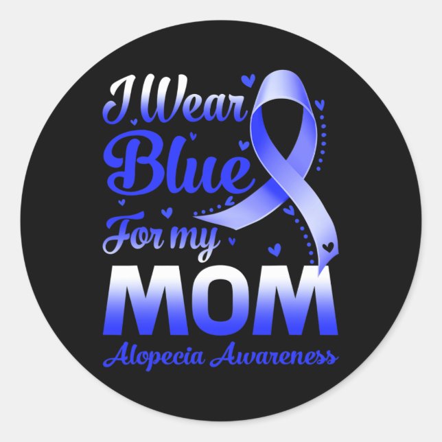 Pegatina Redonda Yo Uso Azul Para Mi Mamá Alopecia (Anverso)