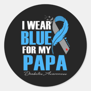 Pegatina Redonda Yo Uso Azul Para Mi Papá Diabetes Feather Awarenes