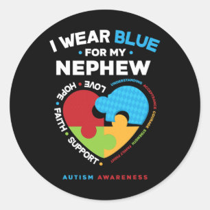 Pegatina Redonda Yo Uso Azul Para Mi Sobrino Autismo Autista De Sob