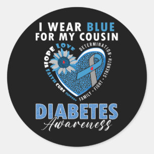 Pegatina Redonda Yo Uso Azul Para Mis Primos De Diabetes Tipo 1