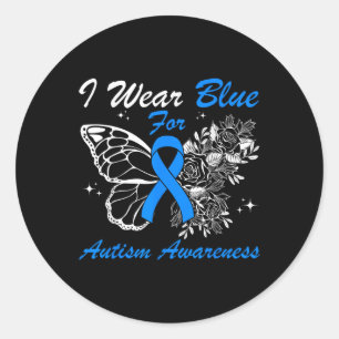 Pegatina Redonda Yo Uso Azul Por Autismo Concienciación Mariposa Ho