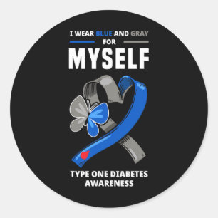 Pegatina Redonda Yo uso azul y gris para mi propia diabetes tipo 1