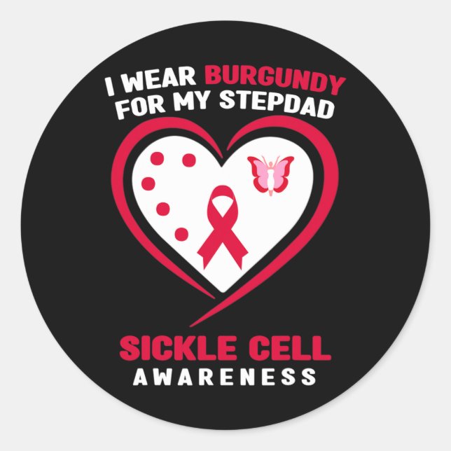Pegatina Redonda Yo uso borgoña para mi padrastro de células falcif (Anverso)