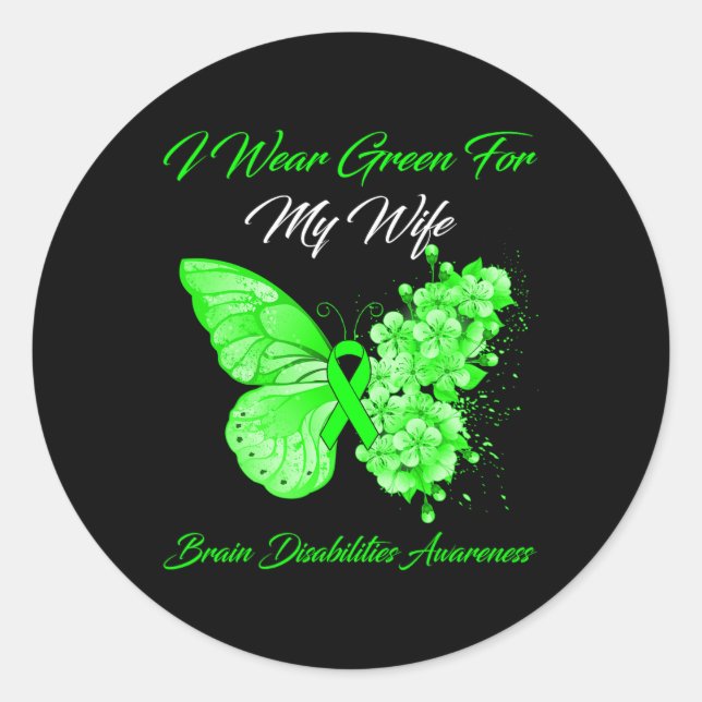 Pegatina Redonda Yo Uso El Verde Para Mi Esposa Con Discapacidades  (Anverso)