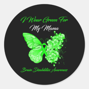 Pegatina Redonda Yo Uso El Verde Para Mi Mamá Brain Discapacitados 