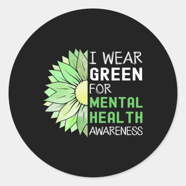 Pegatina Redonda Yo Uso Green Para La Conciencia De La Salud Mental (Anverso)