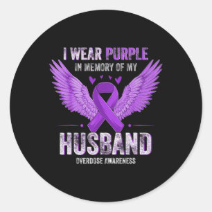 Pegatina Redonda Yo Uso Morado En Memoria De Mi Esposo Sobredosis A