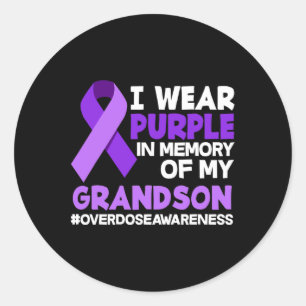 Pegatina Redonda Yo Uso Morado En Memoria De Mi Nieto En Sobredosis