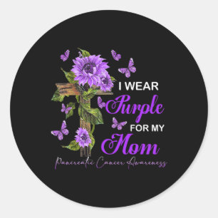 Pegatina Redonda Yo uso morado para mi mamá Pancreatic Cancer Aware