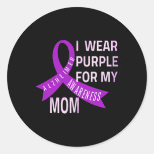Pegatina Redonda Yo uso morado por la enfermedad de mi mamá Heimerh