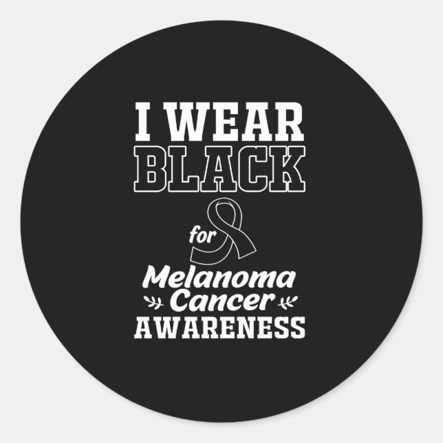 Pegatina Redonda Yo Uso Negro Para La Conciencia Del Melanoma (Anverso)