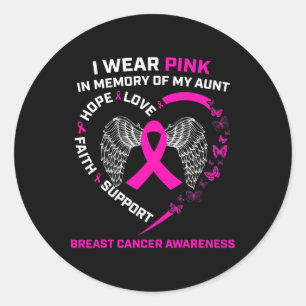 Pegatina Redonda Yo Uso Rosa En Memoria De Mi Tía Cáncer De Mama Aw
