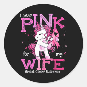 Pegatina Redonda Yo Uso Rosa Para Mi Esposa Camisa Con La Ayuda Del